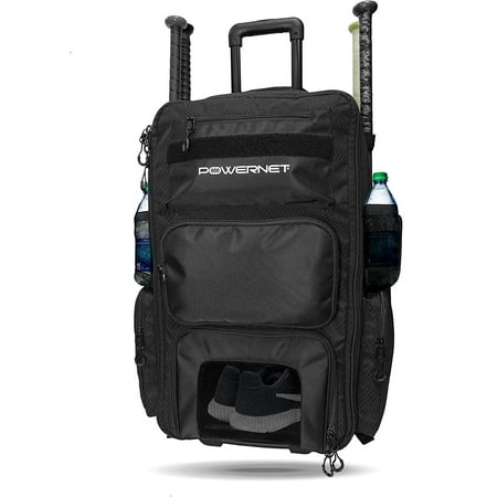 PowerNet Odyssey Softball Baseball Bag, Rolling Backpack for Baseball Gear, Baseball Bat Bag with 4 Bat Sleeves, Cleat Compartment & Hanging Hooks