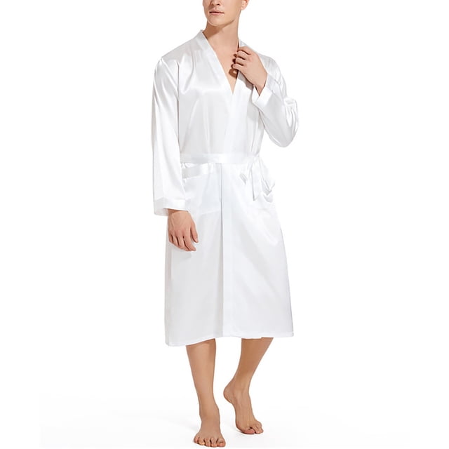 HBFAGFB Peignoir Homme Léger à Manches Longues Robe de Nuit Douce Pyjama Blanc Taille m