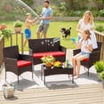 thumbnail image 2 of Homall 4 Pieces Patio Conversation Set Outdoor Furniture Rattan Chairs Wicker Seating with Cushion and Table Weather-resistant for Porch Garden Backyard, Brown /Red, 2 of 8