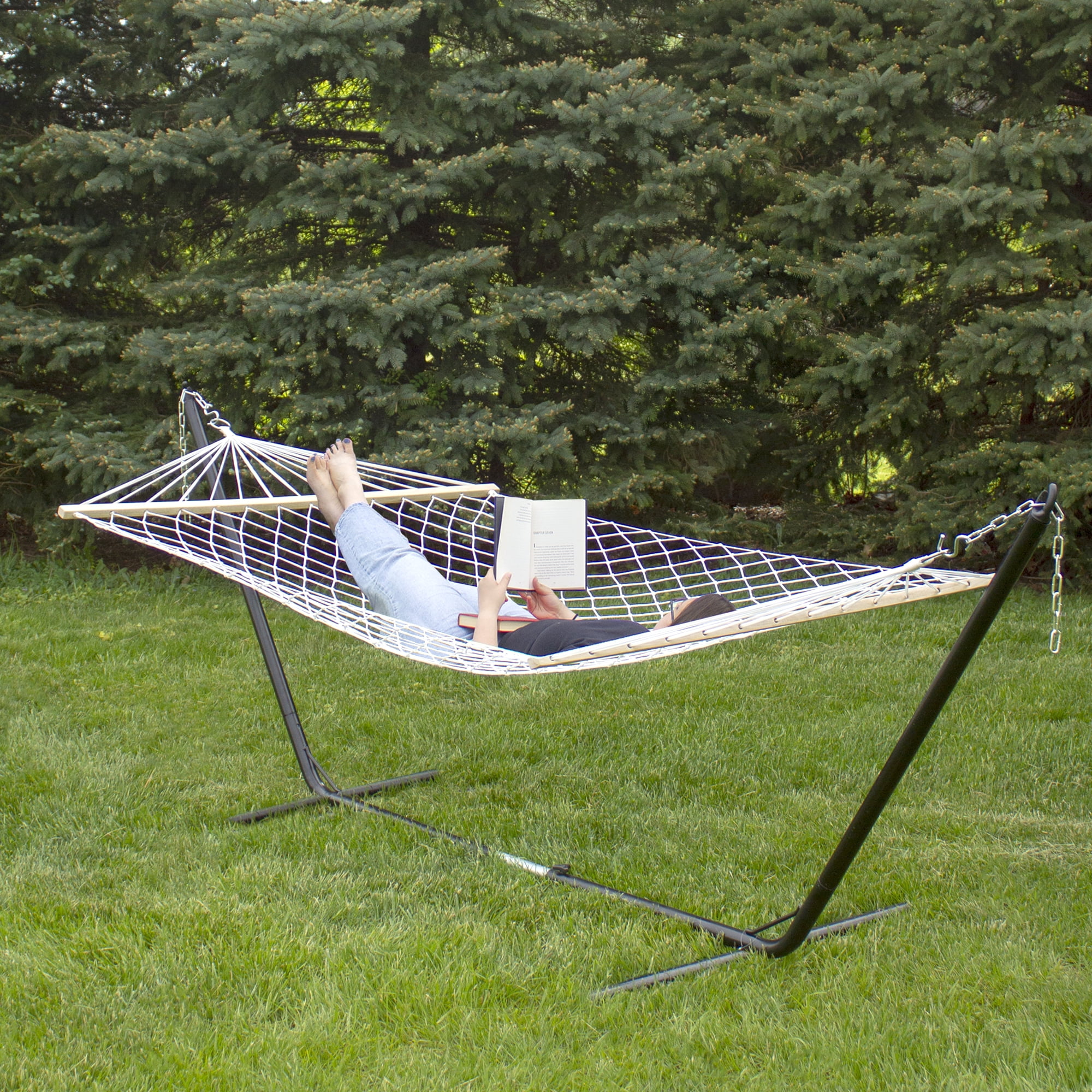 Northlight 55" x 78" Lattice Rope Hammock with Wooden Bar