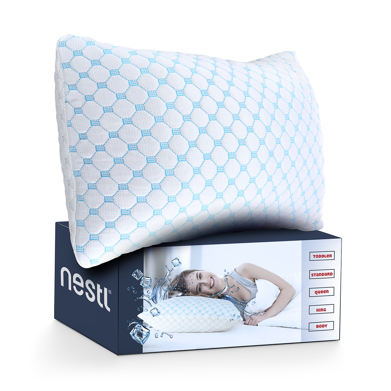 Cream Down Alternative Case Queen Blue Cooling Gel Comfort Memory Foam Pillow 