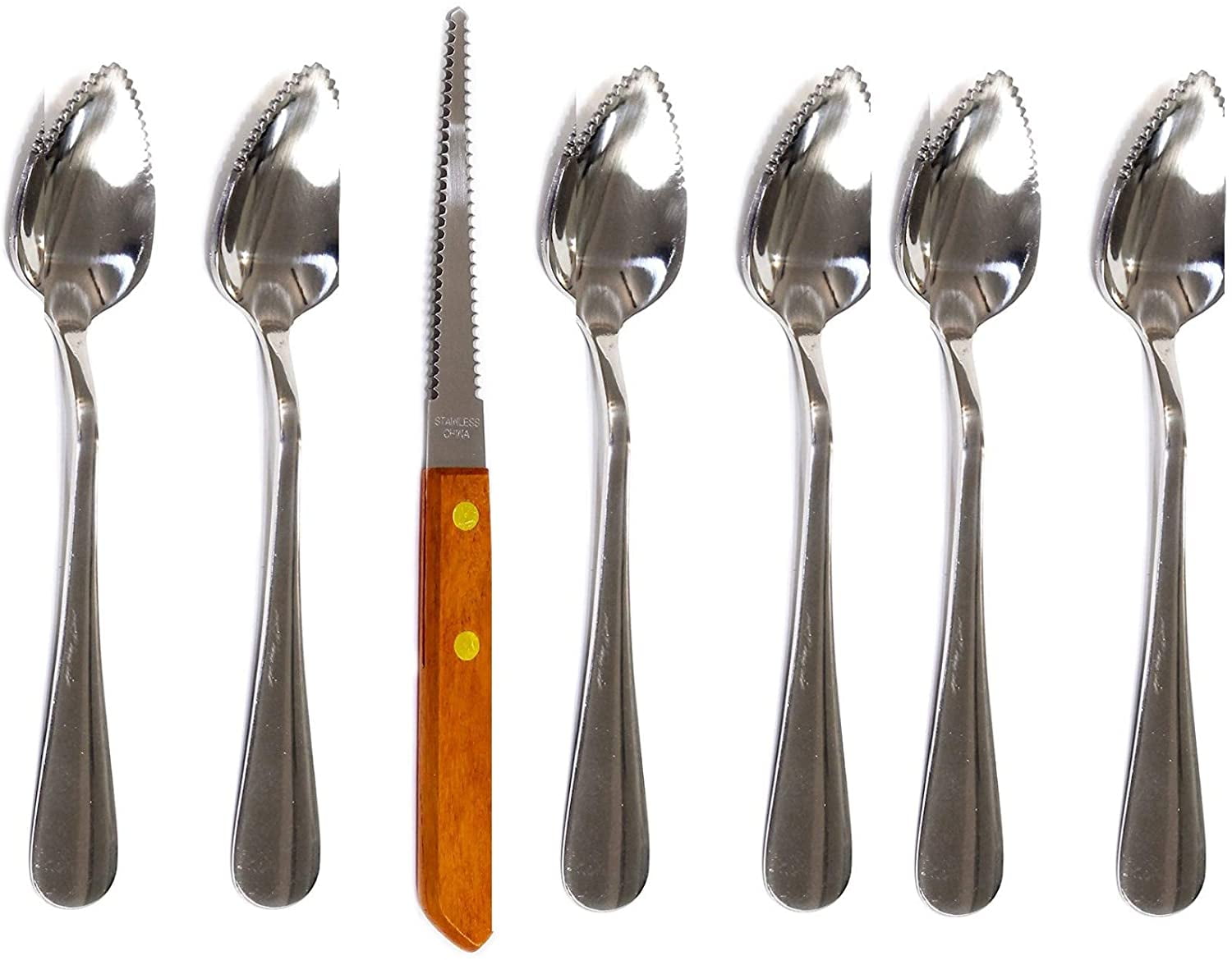 Set of 4 Grapefruit Spoons  Stainless Steel Serrated Edge