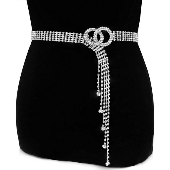 Crystal Waist Belt for Women Rhinestone Chain Belt O-Ring Waistband Belt for Dress