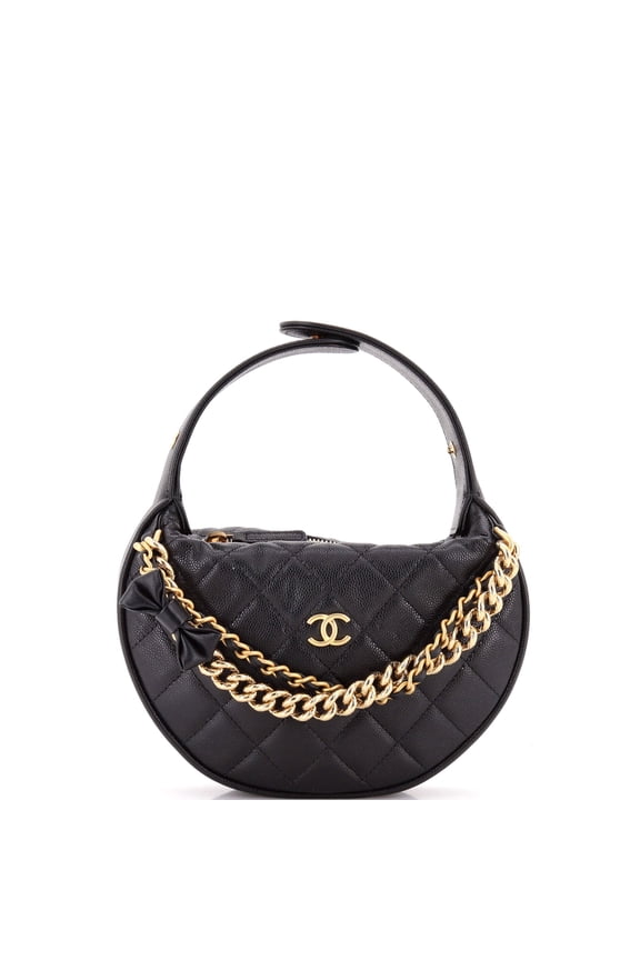 Pre-Owned Double Chain Bow Hobo Pouch Quilted Caviar Mini By Rebag