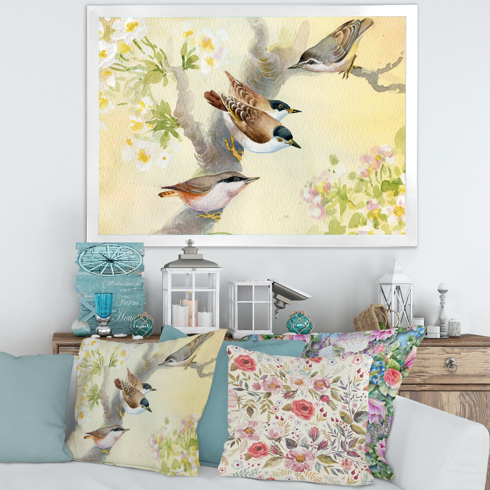 Designart 'Birds Sitting On A Blossoming Apple Tree' Traditional Framed Art Print