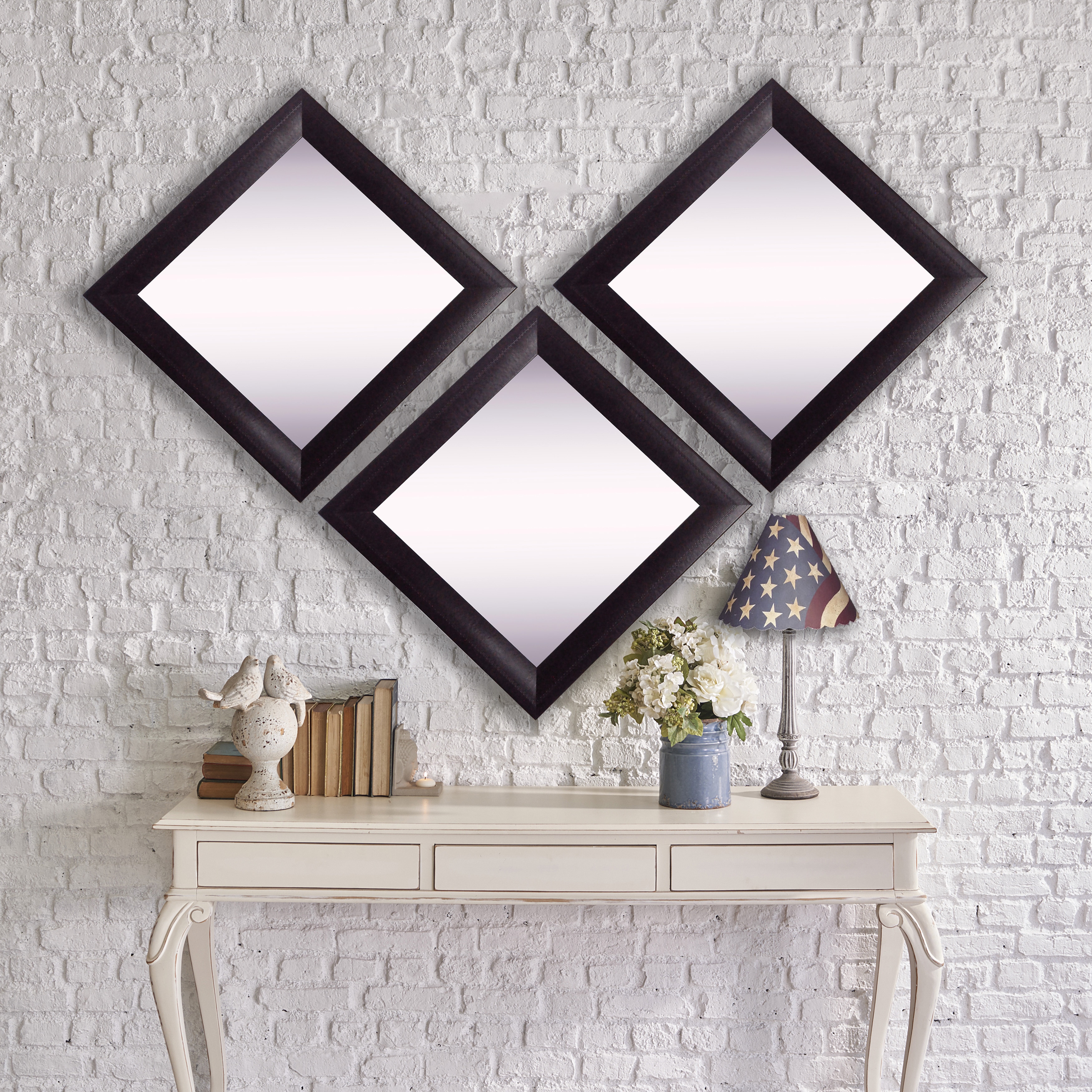 Rayne Mirrors Rayne Espresso Leather Square Wall Mirror Set
