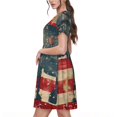 thumbnail image 2 of Fotbe Robe Vintage Drapeau Américain Motif Éléphant Décontractée Mode Femme Manches Courtes Robe Maxi Robe T-Shirt Rayée Longue à Blocs de Couleur, 2 of 6