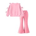 thumbnail image 2 of CYRBOKO Girls 2‑Piece Outfit Set, Bow Casual Elastic Waist Fall Winter Long Sleeve Tops and Flare Pants Pink Size 9-10 T, 2 of 8