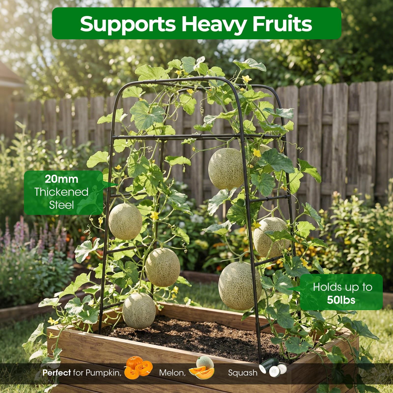 Garden Arch Trellis for Climbing Plants, 83" High Metal Cucumber Trellis & Tomato Cage, Rustproof Steel Tunnel Support for Squash, Pumpkin, Vegetables with Screw Fixation (32.3"L x 39.4"W)