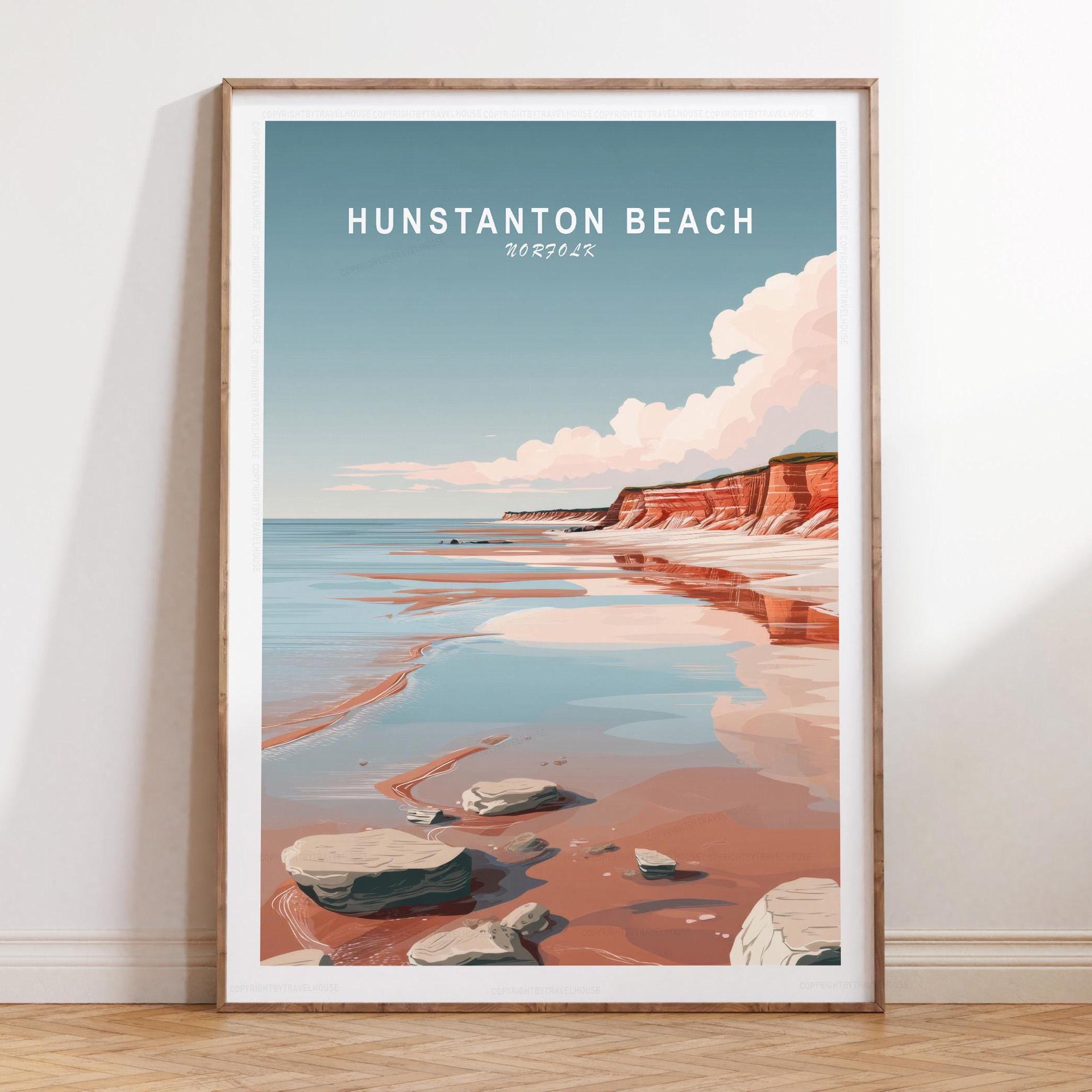 Classic Travel Hunstanton Beach Norfolk UK Coastal Seaside Wall Art Poster , Poster Print Only