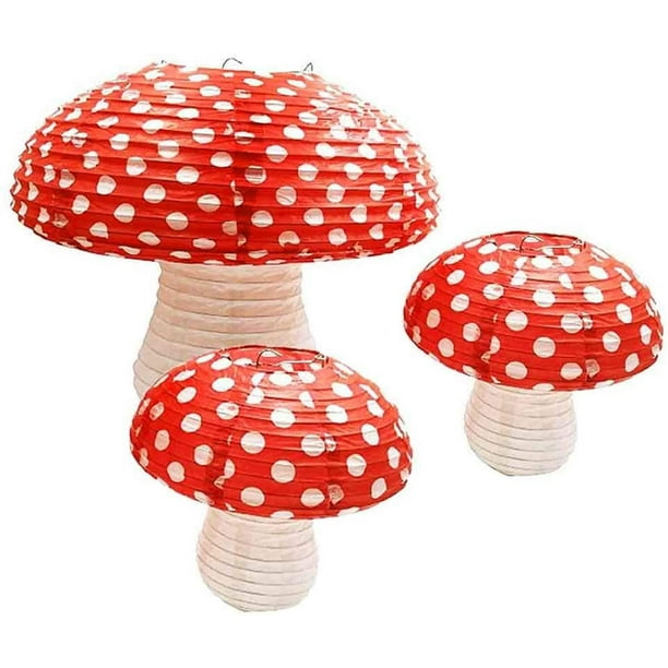 3D Mushroom Shaped Hanging Paper Lanterns for Fairy Party Alice in