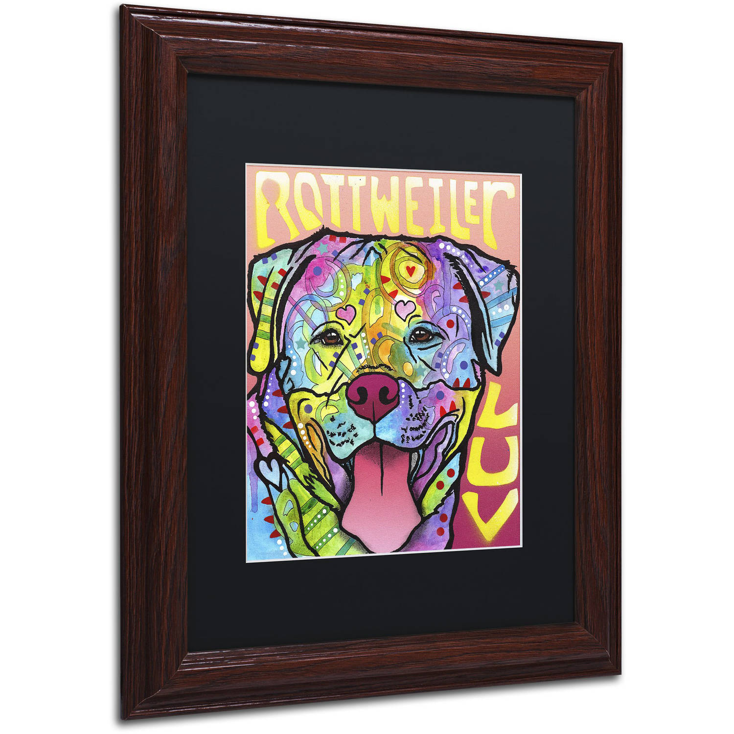 Trademark Fine Art 'Rottweiler  Luv' Canvas Art by Dean Russo, Black Matte, Wood Frame