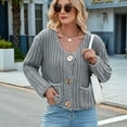 thumbnail image 4 of Women'S Long Sleeve Cropped Knit Cardigan 2025 Casual Button Down Crochet Sweater Tops with Pockets Grey M, 4 of 7