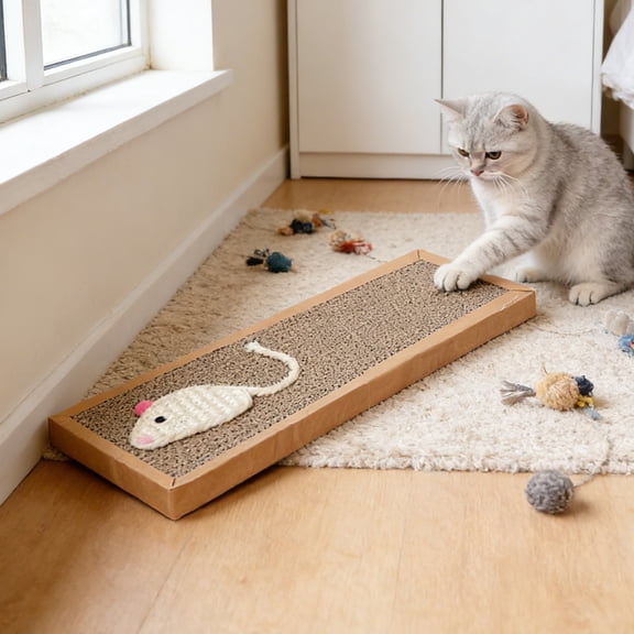 Hovilon Thickened Corrugated Cat Scratcher Pad - Durable Reversible Cardboard Scratching Board & Lounger, Furniture Protector for Indoor Cats, Replaceable Insert Mat for Scratching, Napping, and Play