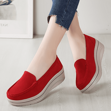 

SHZHRUKUNSHM Comfortable Women‘s Solid Color Platform Slip On Sneakers For Casual Outdoor Walking Loafers