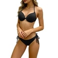 thumbnail image 4 of QURATI Swimwear Neck Tie Front Bikini Set: Adjustable Side Tie Bottoms Flattering Two Piece Swimwear Black L, 4 of 8