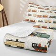 thumbnail image 4 of Castle Fairy Minimalist Cartoon Steam Train Bed Spread Queen,Gentle Cloud Railway Queen Coverlet Set for Bedroom,Off White, 4 of 7