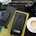 thumbnail image 6 of Case with Clip for Galaxy S9 Plus, Black Tri-Shield Rugged Hybrid Cover with Belt Hip/Holster Combo [with Magnetic Kickstand] and [Bonus Lanyard Wrist Strap] for Samsung Galaxy S9+ (SM-G965), 6 of 6