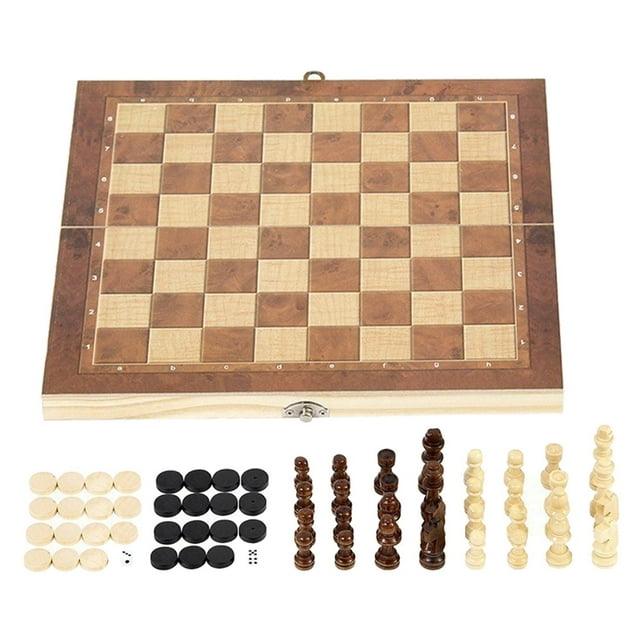 Ajedrez y damas de madera Tablero de ajedrez plegable Piezas de ajedrez de backgammon hechas a mano Los 44x44cm