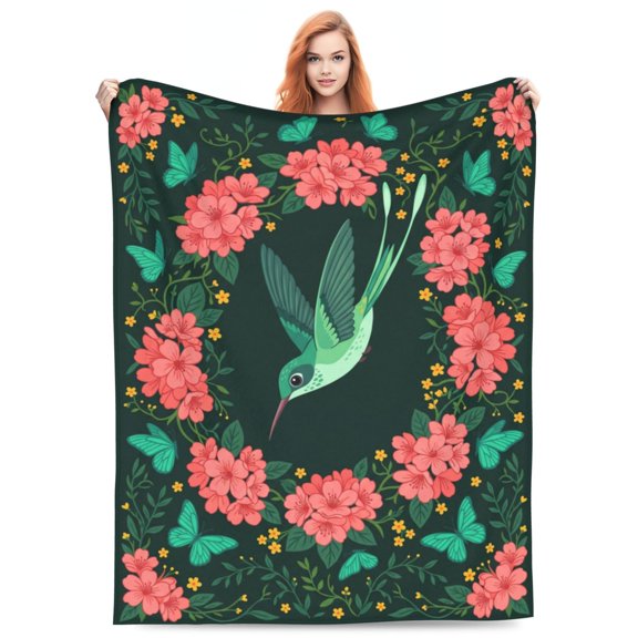 Hummingbird Gifts for Women, Floral Throw Blanket, Bird Lover Gift for Mom, Soft Cozy Blanket Decor for Bedroom and Living Room 50x40