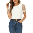 thumbnail image 1 of Inspire Chic Conjunto Blusa de Mujer con Cuello Peter Pan de Malla, Manga Corta Abullonada, Estilo Vintage con Lunares, 2XL Blanca, 1 of 7