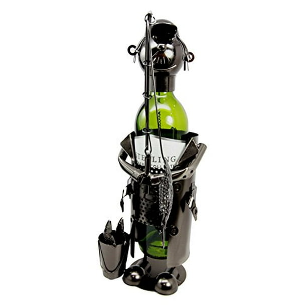 Atlantic Collectibles Fisherman Angler Hand Made Metal Wine Bottle Holder Caddy Decor Figurine 14 25 H Walmart Com Walmart Com
