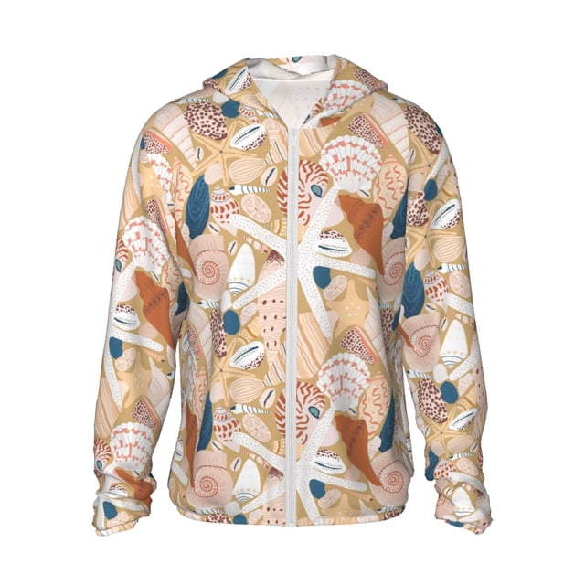Fotbe Tropical Beach Sea Shell Chaqueta con Protección Solar UPF 50+ para Hombre y Mujer, Camisa con Capucha y Bolsillos-XX-Large