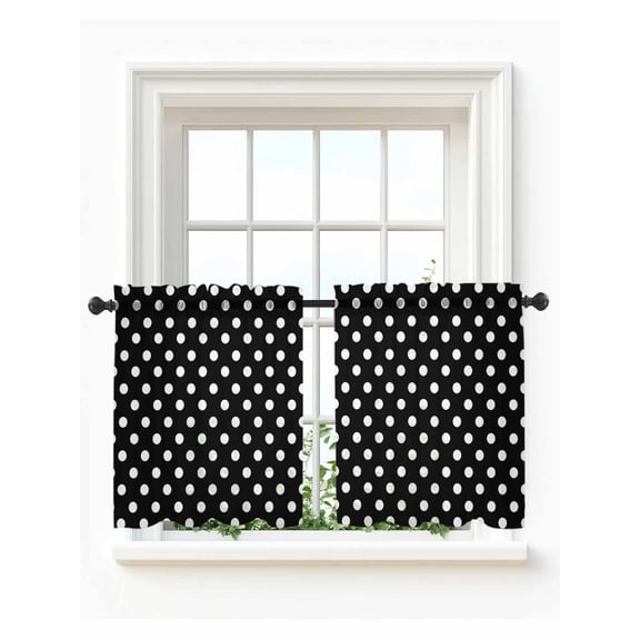 Black White Polka Dots Tier Curtains 36 Inch Length,Sheer Curtains for Bedroom Living Room Window Modern Abstract Art Circle Rod Pocket Drapes Kitchen Curtains Small Half Window 27.5"x36" 2 Panels