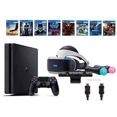 PlayStation VR Start Bundle 10 Items:VR Start Bundle,PS4 Slim- Uncharted 4,7 VR Game Disc Until Dawn:Rush of Blood, EVE:Valkyrie,Battlezone,Batman:Arkham VR, DriveClub,Eagle Flight