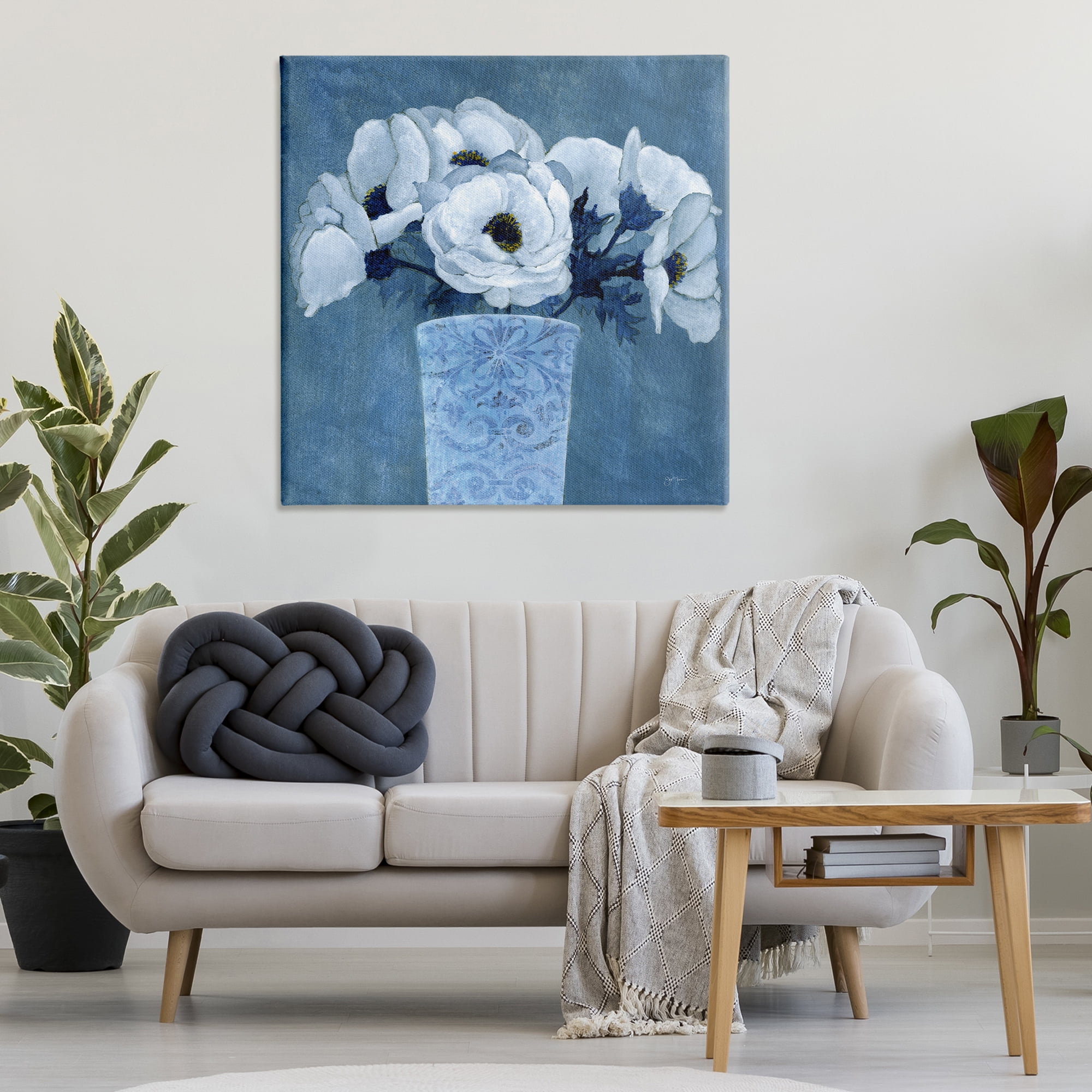 Stupell Industries Patterned Vase Flowers Plants & Flowers Painting Wrapped Canvas Art Print Wall Art, 36 x 36