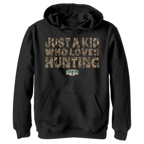 Boy's Mossy Oak Just a Kid Who Loves Hunting Pull Over Hoodie Black X Large