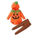 thumbnail image 3 of CUZIBR Baby Boys Girls Jumpsuit Zipper Hooded Long Sleeve Cute Pumpkin Romper With Striped Leggings Outfits Sets Relaxed Fit Dailywear For Toddler, 3 of 9