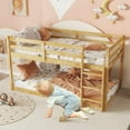 thumbnail image 3 of Mirightone Wooden Twin over Twin Floor Bunk Bed with Ladder, Low Bunk Bed Floor Twin over Twin, Upper Bed with Slats, Natural, 3 of 8