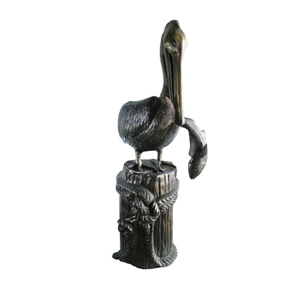 Nifao Giant Aluminum Pelican Statue Catching Fish on Dock Post – Garden Outdoor Decor Sculpture, 40"L x 33"W x 78"H