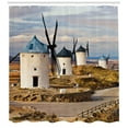 thumbnail image 3 of Ambesonne Windmill Shower Curtain, Medieval Old Spain, 69"Wx70"L, Blue White Pale Brown, 3 of 3