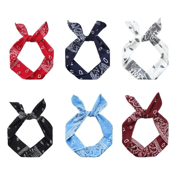 6pcs Wire Headbands for Women Paisley Twist Bow Hair Bands Bunny Ears Headwraps Holder Accessories Workout Yoga Running Soccer Sports