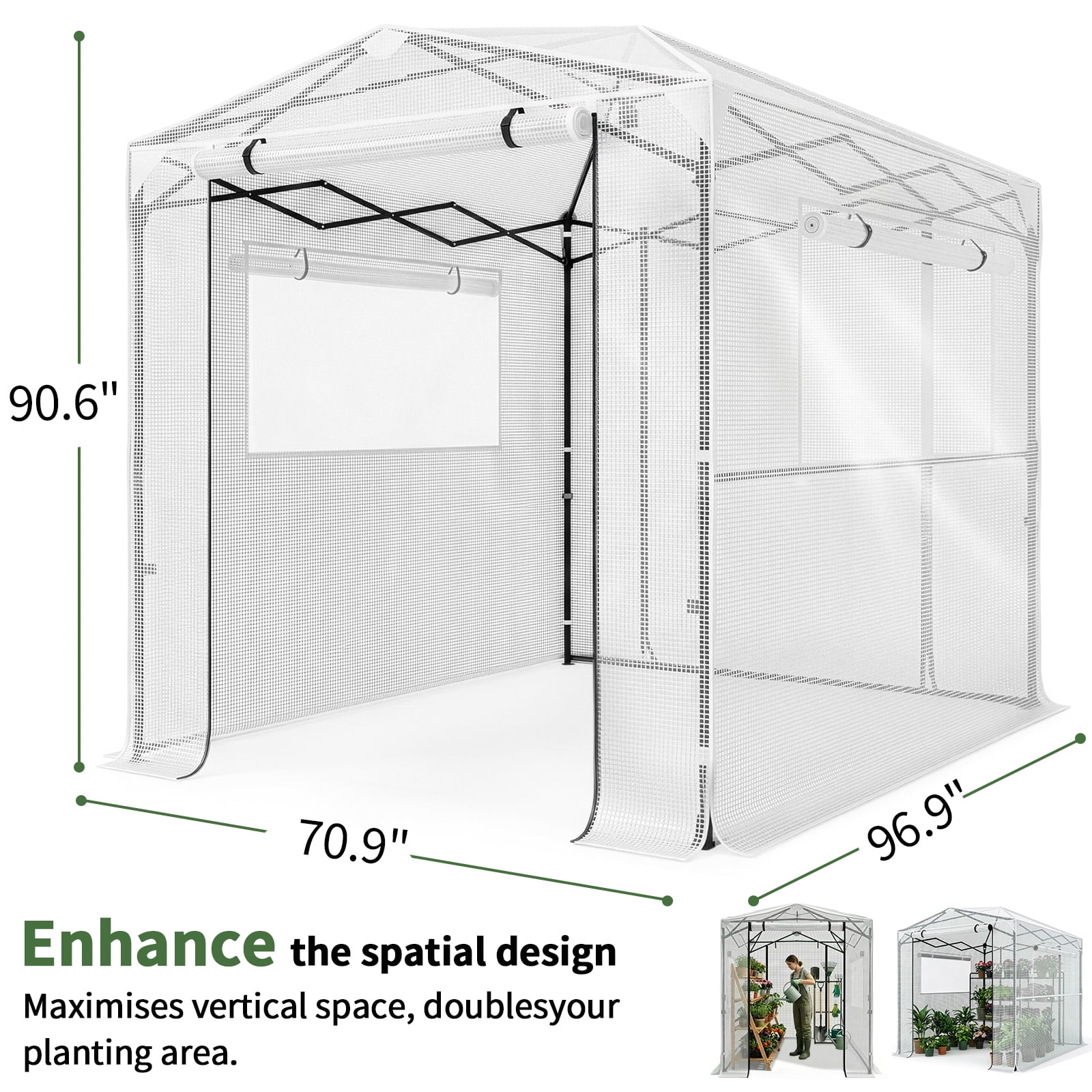 Ktaxon Pop Up Greenhouse Tent, 6x8ft Instant Walk-in Design with White Weatherproof PE Cover