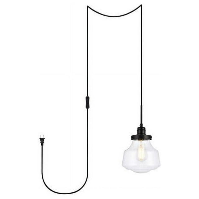 Living District LDPG6252BK Lyle 1 Light Black & Clear Seeded Glass Plug-In Pendant
