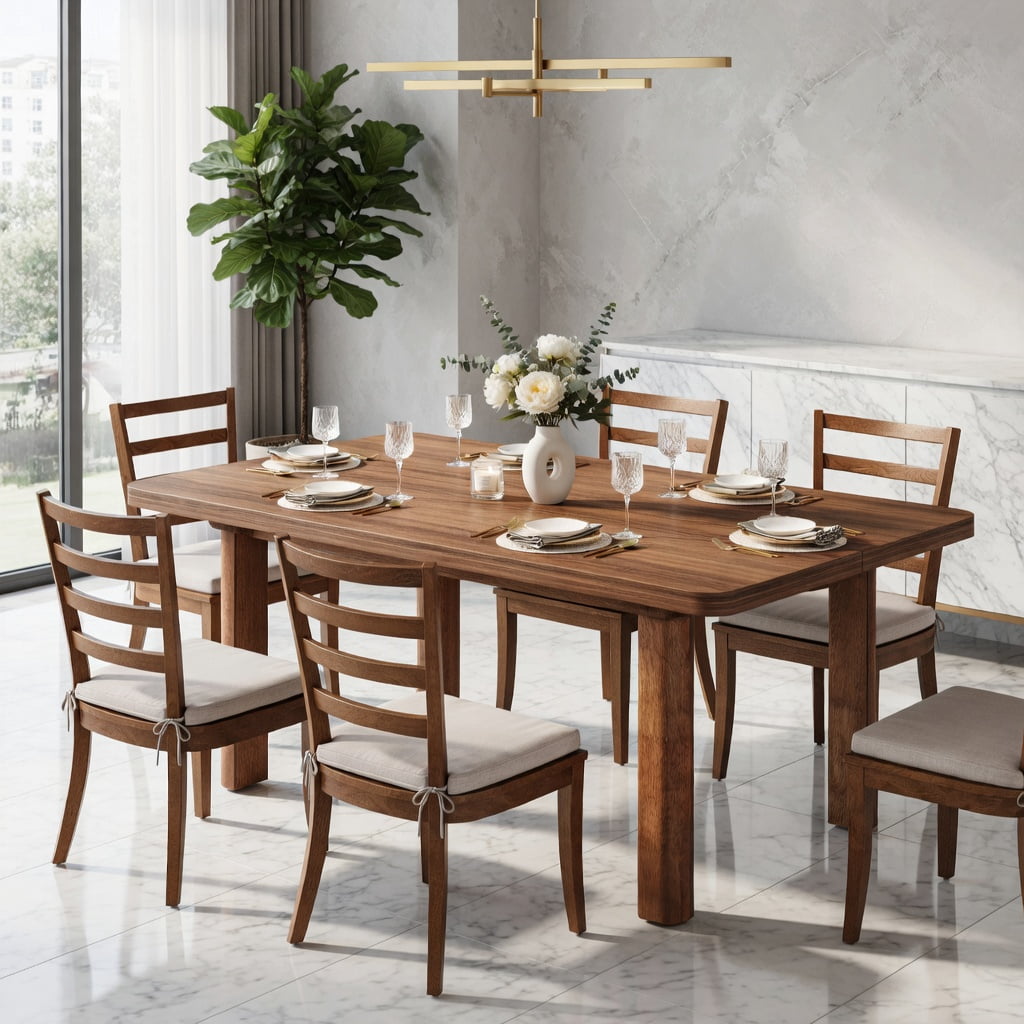 Hommoo 63 Inch Rustic Farmhouse Dining Table for 4-6 People, Solid Wood Legs, MDF Top, Versatile Kitchen & Home Office Table, Brown