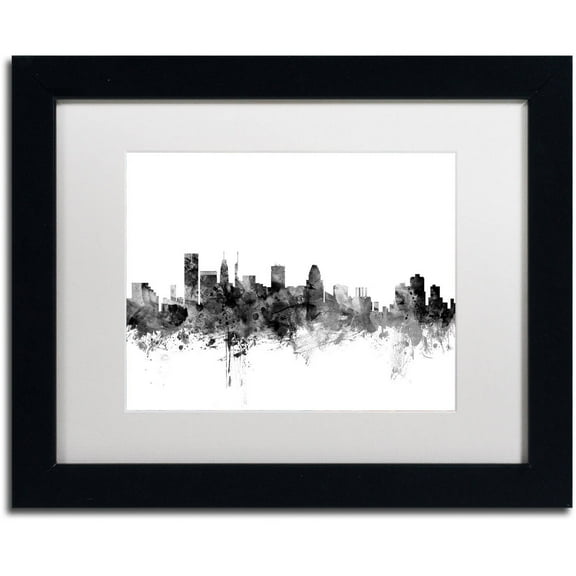 Trademark Fine Art "Baltimore Maryland Skyline B&W" Canvas Art by Michael Tompsett, White Matte, Black Frame