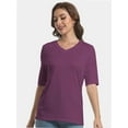 thumbnail image 5 of Women's Short Sleeve V Neck Casual Basic Solid Color Pullover Lightweight Soft Knit T-Shirt Tops, 5 of 5