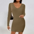 thumbnail image 2 of Women's Long Sleeve Knit Mini Dress V Neck Fall Bodycon Dress Pullover Casual Slim Fit Wrap Short Sweater Dress, 2 of 8