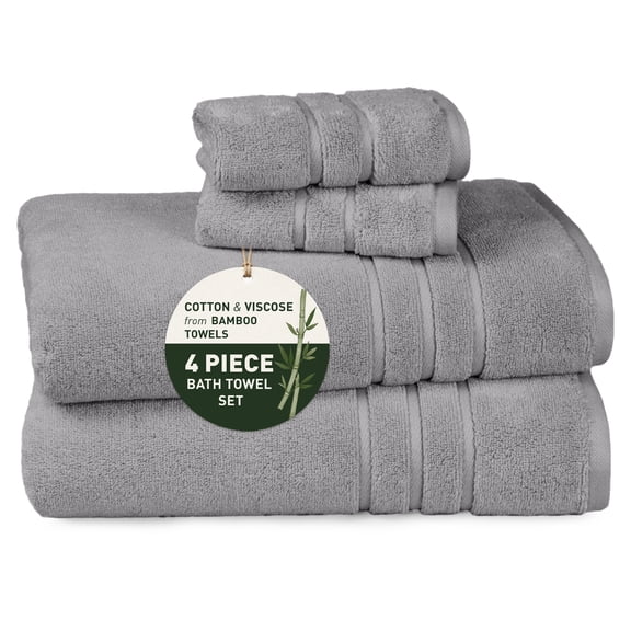 Trident Eco Twist Bath Towel Bamboo Set, Long Staple Cotton & Viscose from Bamboo Blend, Naturally Fresh, Soft and Durable, 4 Piece Set, for Guest and Family Use, Charcoal Gray