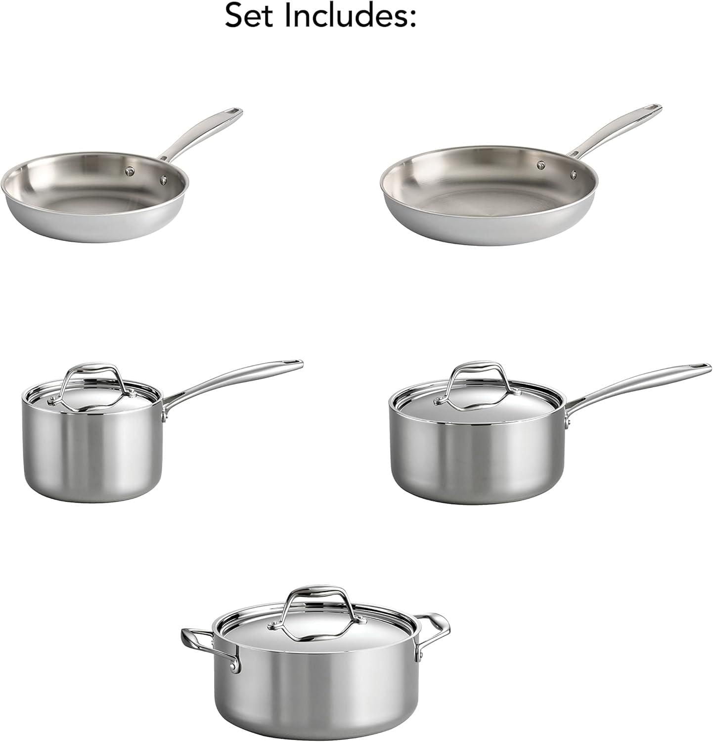 Tramontina Signature Tri-Ply Base Stainless Steel 8-Piece Cookware Set with Lids, Dutch Oven, Pots & Pans Kitchen Set, Induction-Ready, Oven-Safe, Dishwasher-Safe