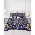 thumbnail image 3 of Abstract Blue Gold Twin Size Down Alternative Comforter, Lightweight Comforter Quilt Bedding Set with Pillow Shams Luxurious Traditional Flower Leaf All Seasons Bed Comforter Duvet Insert 68"x86", 3 of 7