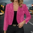 thumbnail image 2 of Women's Sequin Jackets Long Sleeve Open Front Solid Cardigan Coat Lightweight Fall Fashion Party Casual Classic Blazer Hot Pink L, 2 of 7