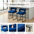 thumbnail image 5 of Sweiko Bar Stools Set of 2, Velvet Counter Height Bar Chairs, Square Open Backrest Kitchen Island Chairs, 26" Modern Bar stools with Black Iron Legs for Home Bar Pub, 5 of 8