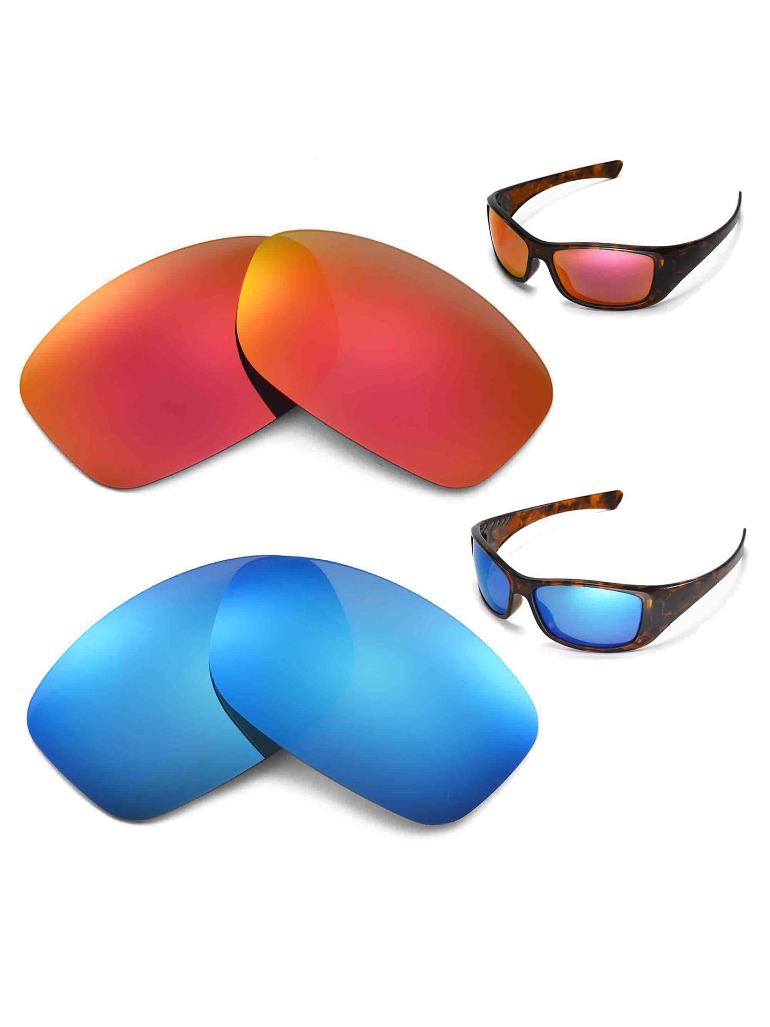 New Walleva Polarized Ice Blue + Fire Red Replacement Lenses For Oakley  Hijinx Sunglasses 