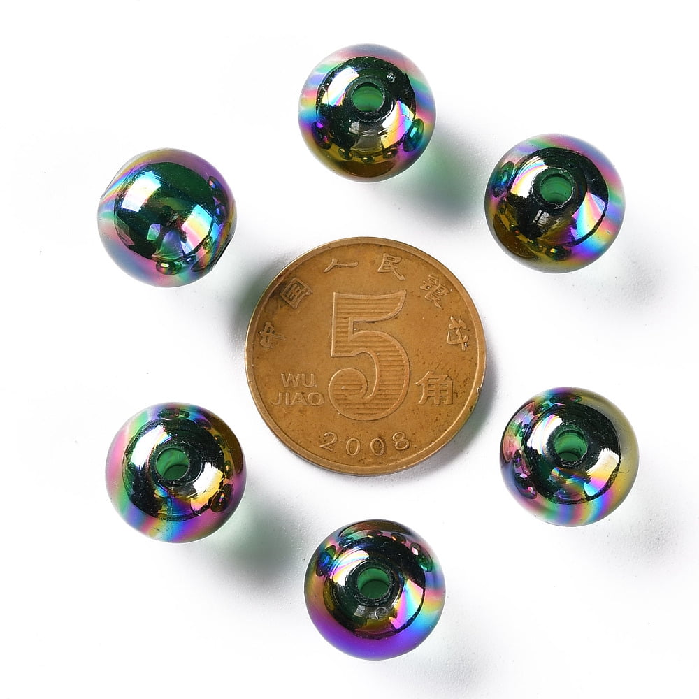 500gs Transparent Acrylic Beads AB color Plated Round Green 12x11mm Hole: 2.5mm about 566pcs/500g