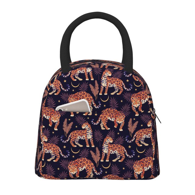 Fotbe Leopard Print Bolsa de Almuerzo con Estampado, Lonchera Aislada, Contenedor de Comida Reutilizable Tipo Cooler a Prueba de Fugas